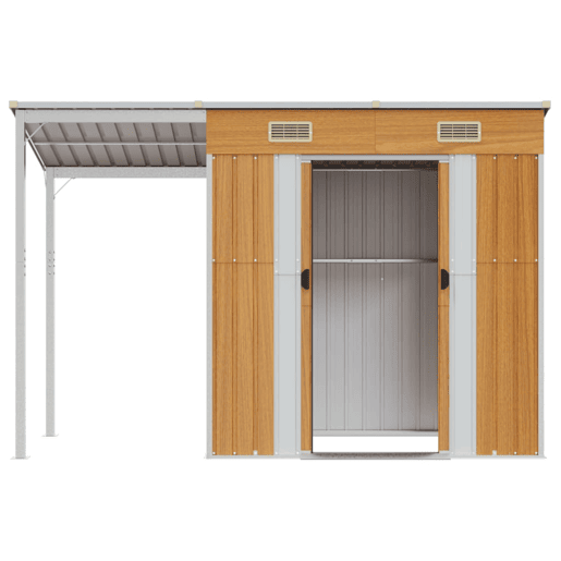 Galpão de jardim Cabana Galpão Casa de armazenamento Galpão externo Galpão de ferramentas para serviços pesados u200Bu200Bcom telhado transparente estendido 277 x 110,5 x 181 cm Marrom 02_0022220
