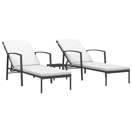 Conjunto de 2 espreguiçadeiras espreguiçadeiras para banhos de sol jardim cama terraço móveis ao ar livre com mesa de resina tecida preta 02_0012134