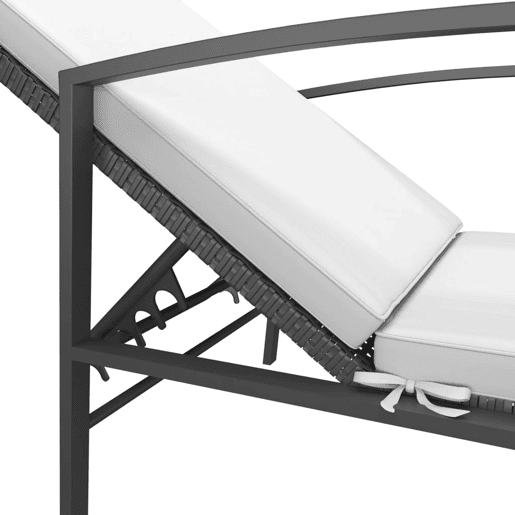 Conjunto de 2 espreguiçadeiras espreguiçadeiras para banhos de sol jardim cama terraço móveis ao ar livre com mesa de resina tecida preta 02_0012134