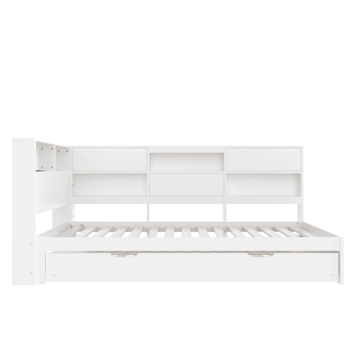 Cama nido 90x200 cm - sofá-cama, cabeceira com arrumação, cama extraível, sem colchão - branco