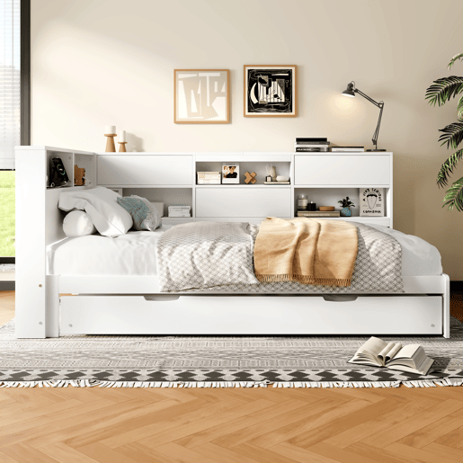 Cama nido 90x200 cm - sofá-cama, cabeceira com arrumação, cama extraível, sem colchão - branco