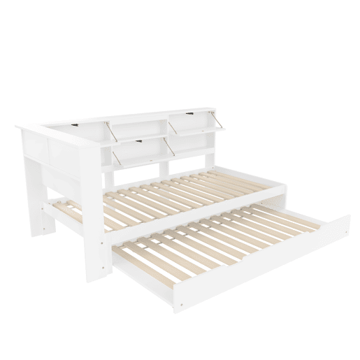 Cama nido 90x200 cm - sofá-cama, cabeceira com arrumação, cama extraível, sem colchão - branco