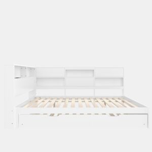 Cama nido 140x200 cm - sofá-cama, cabeceira com arrumação, cama extraível, sem colchão - branco