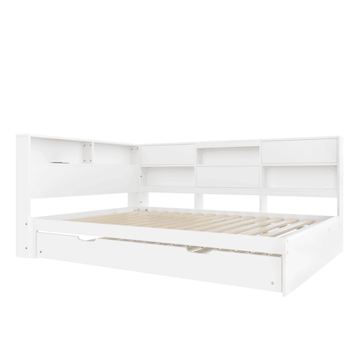 Cama nido 140x200 cm - sofá-cama, cabeceira com arrumação, cama extraível, sem colchão - branco