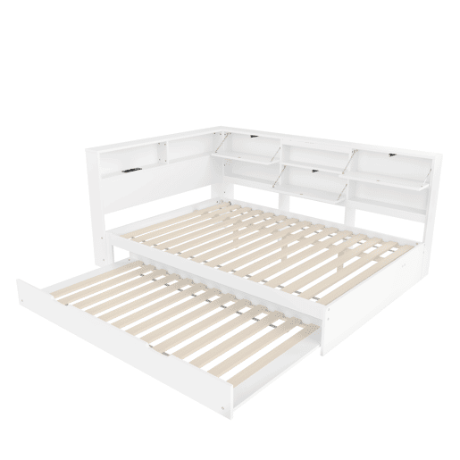 Cama nido 140x200 cm - sofá-cama, cabeceira com arrumação, cama extraível, sem colchão - branco