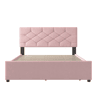 Cama estofada 140x200 cm - com estrado, sem colchão, com gaveta com rodízios, veludo, minimalista - rosa