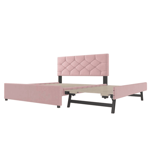 Cama estofada 140x200 cm - com estrado, sem colchão, com gaveta com rodízios, veludo, minimalista - rosa Cama estofada 140x200 cm - com estrado, sem colchão, com gaveta com rodízios, veludo, minimalista - rosa