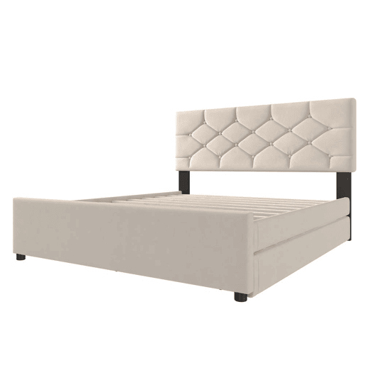 Cama estofada 140x200 cm - com estrado, sem colchão, com gaveta com rodízios, veludo, minimalista - bege Cama estofada 140x200 cm - com estrado, sem colchão, com gaveta com rodízios, veludo, minimalista - bege