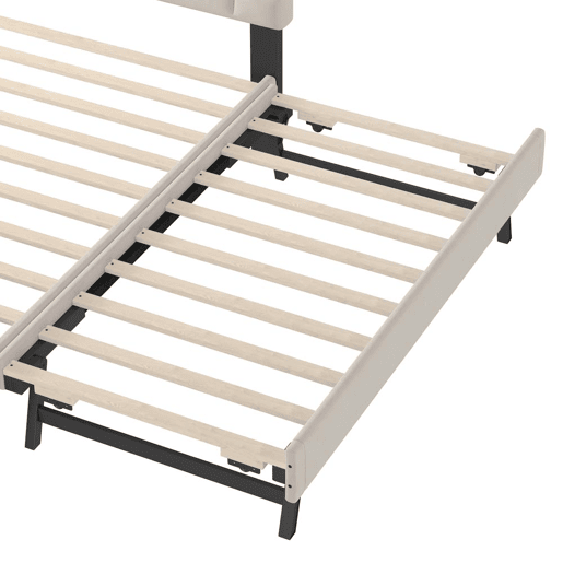 Cama estofada 140x200 cm - com estrado, sem colchão, com gaveta com rodízios, veludo, minimalista - bege Cama estofada 140x200 cm - com estrado, sem colchão, com gaveta com rodízios, veludo, minimalista - bege