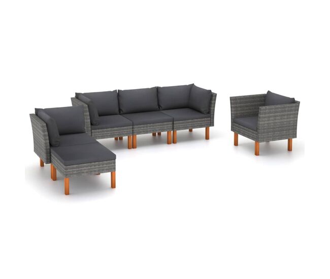 Muebles de jardín muebles de exterior conjunto de muebles 6 piezas resina tejida y madera de eucalipto gris 02_0017053