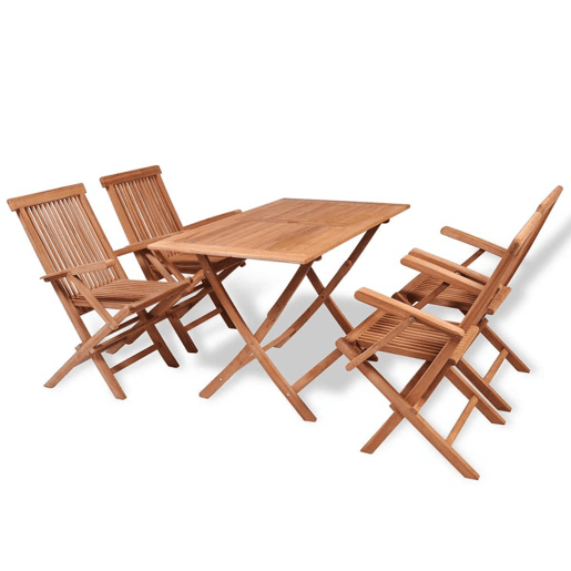 Conjunto de jantar de jardim de 5 peças em madeira de teca maciça 02_0014770 Conjunto de jantar de jardim de 5 peças em madeira de teca maciça 02_0014770