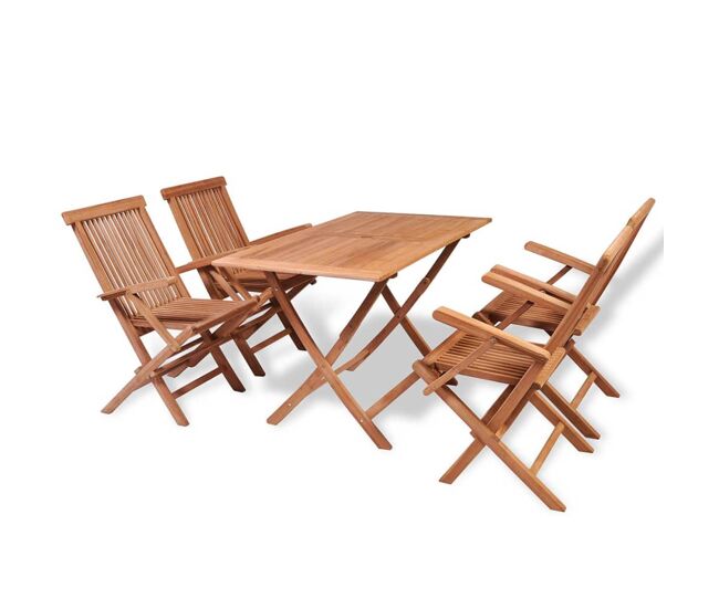 Juego de comedor de jardín de 5 piezas de madera maciza de teca 02_0014770