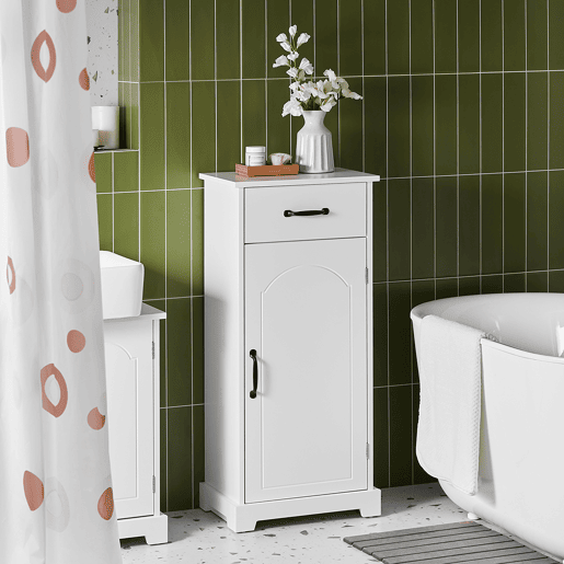 SoBuy Armário de Banheiro Branco 42x30x93cm com Gaveta e Prateleiras Ajustáveis BZR207-W
