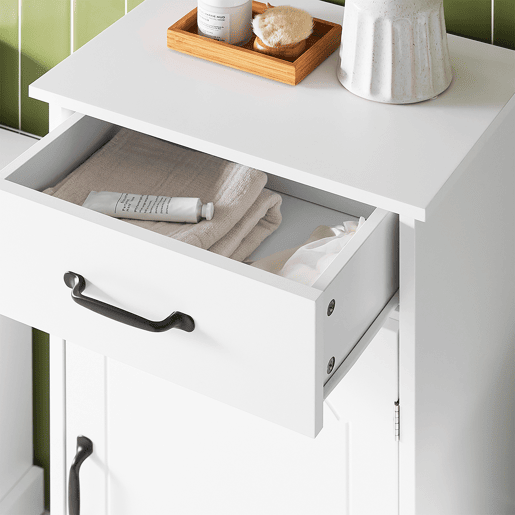 SoBuy Armário de Banheiro Branco 42x30x93cm com Gaveta e Prateleiras Ajustáveis BZR207-W