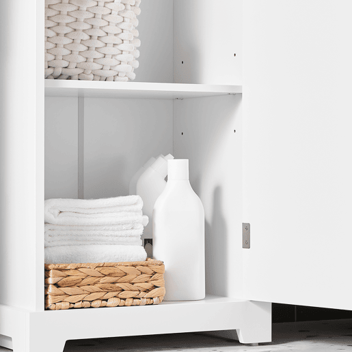 SoBuy Armário de Banheiro Branco 42x30x93cm com Gaveta e Prateleiras Ajustáveis BZR207-W