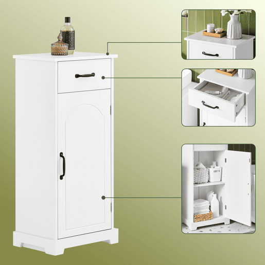 SoBuy Armário de Banheiro Branco 42x30x93cm com Gaveta e Prateleiras Ajustáveis BZR207-W