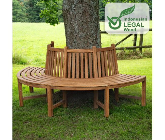 Banco de árbol Male 180° con respaldo de teca Madera Marrón 44X203X90 cm