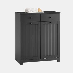 SoBuy Móvel de Banheiro com Cesto de Roupa Armário de Toalete 2 Gavetas 78x38x90cm Preto BZR33-II-SCH