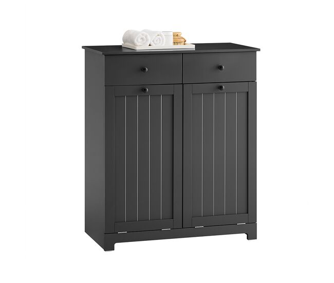 Sobuy mueble de baño con cesto para ropa 2 cajones negro 78x38x90cm bzr33-ii-sch