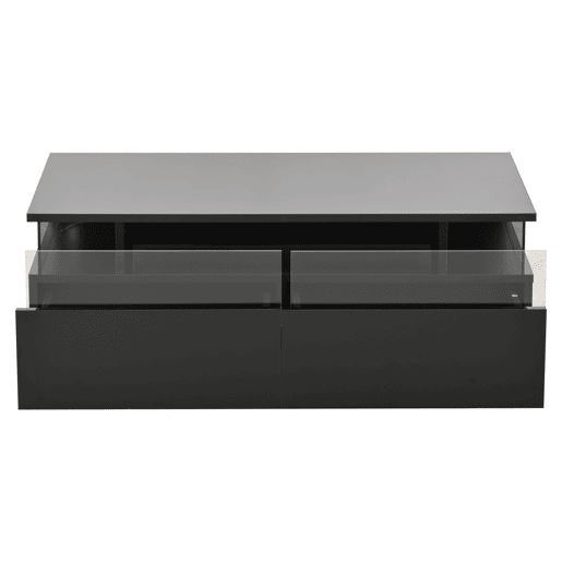 Mesa de centro 90 * 45 * 35,5 cm - Mesa de centro com tabuleiro, 2 gavetas, mesa de apoio em vidro temperado com luz LED - Preto