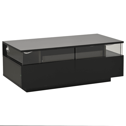 Mesa de centro 90 * 45 * 35,5 cm - Mesa de centro com tabuleiro, 2 gavetas, mesa de apoio em vidro temperado com luz LED - Preto