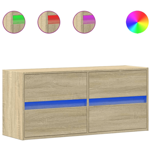 Móvel de parede p TV - Armário de TV c luzes LED 100x31x45 cm carvalho sonoma