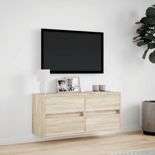 Móvel de parede p TV - Armário de TV c luzes LED 100x31x45 cm carvalho sonoma