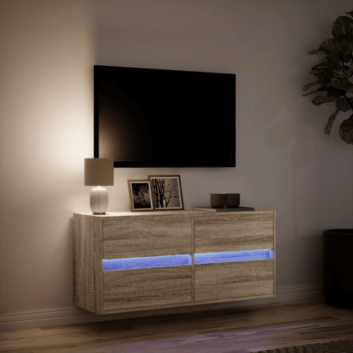 Móvel de parede p TV - Armário de TV c luzes LED 100x31x45 cm carvalho sonoma