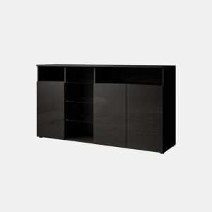 Aparador Sala de estar e jantar Preto 150x40x82 3 portas LED Clark L Muebles Bonitos