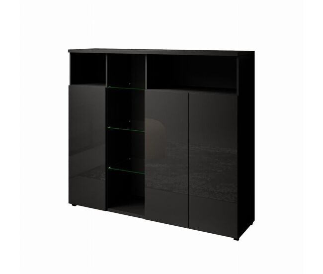 Aparador salón comedor negro 150x40x82 3 puertas led clark l muebles bonitos