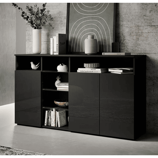 Aparador Sala de estar e jantar Preto 150x40x82 3 portas LED Clark L Muebles Bonitos