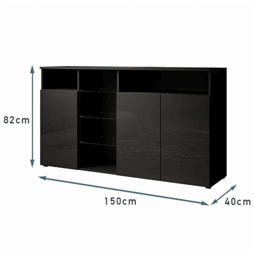 Aparador Sala de estar e jantar Preto 150x40x82 3 portas LED Clark L Muebles Bonitos