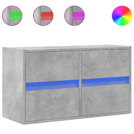 Móvel de parede p TV - Armário de TV c luzes LED 80x31x45 cm cinzento cimento