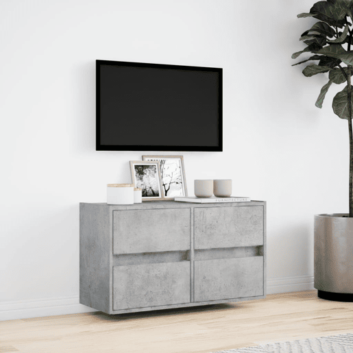 Móvel de parede p TV - Armário de TV c luzes LED 80x31x45 cm cinzento cimento