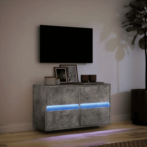 Móvel de parede p TV - Armário de TV c luzes LED 80x31x45 cm cinzento cimento