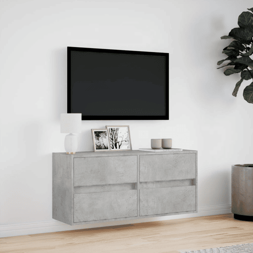 Móvel de parede p TV - Armário de TV c luzes LED 100x31x45cm cinzento cimento
