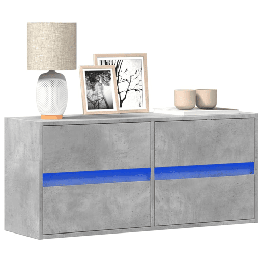 Móvel de parede p TV - Armário de TV c luzes LED 100x31x45cm cinzento cimento