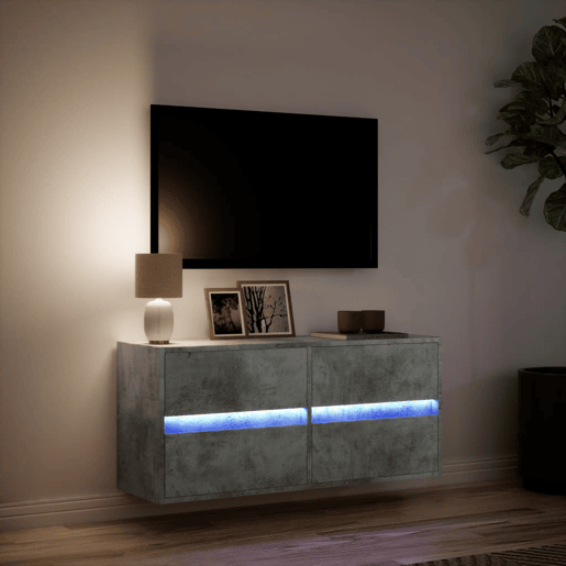 Móvel de parede p TV - Armário de TV c luzes LED 100x31x45cm cinzento cimento