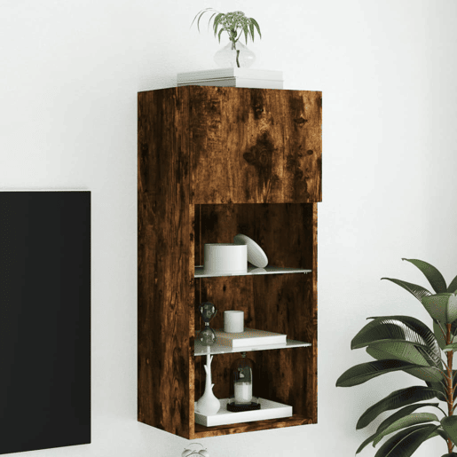 Móvel de TV - Modulo de TV - Armário de TV com luzes LED 40,5x30x90 cm carvalho fumado