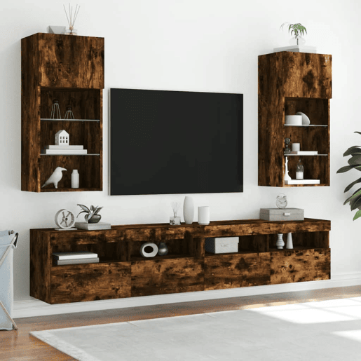 Móvel de TV - Modulo de TV - Armário de TV com luzes LED 40,5x30x90 cm carvalho fumado