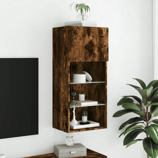 Móvel de TV - Modulo de TV - Armário de TV com luzes LED 40,5x30x90 cm carvalho fumado