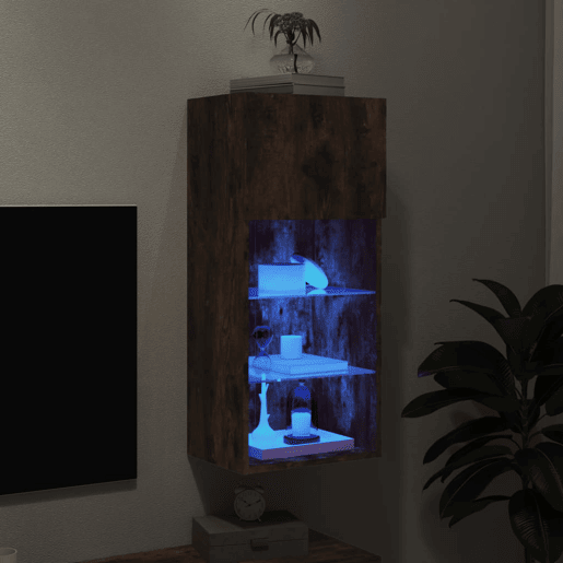 Móvel de TV - Modulo de TV - Armário de TV com luzes LED 40,5x30x90 cm carvalho fumado