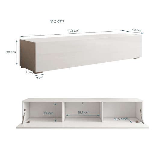 Móvel TV Sala de estar e jantar Branco 160x40x32 1 porta Nora H2 Muebles Bonitos