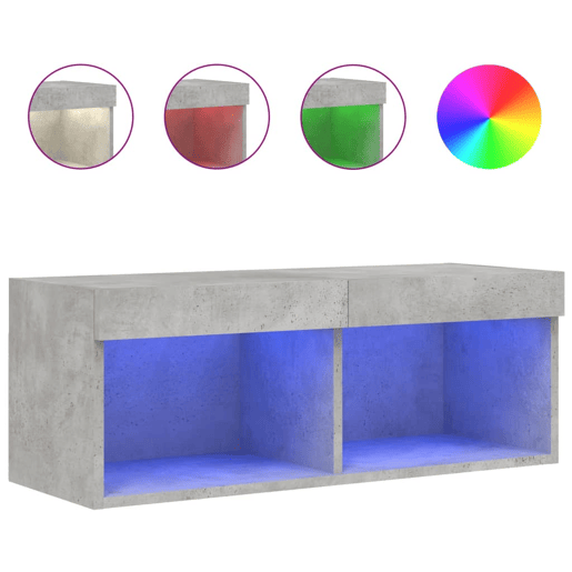 Móvel de TV - Modulo de TV - Armário de TV com luzes LED 80x30x30 cm cinzento cimento