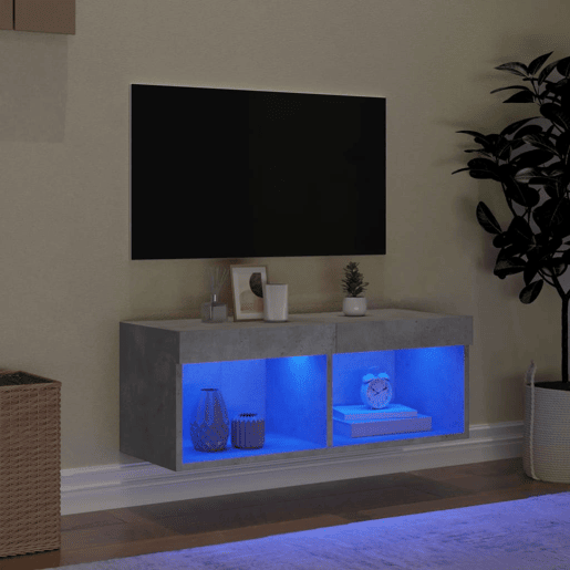 Móvel de TV - Modulo de TV - Armário de TV com luzes LED 80x30x30 cm cinzento cimento
