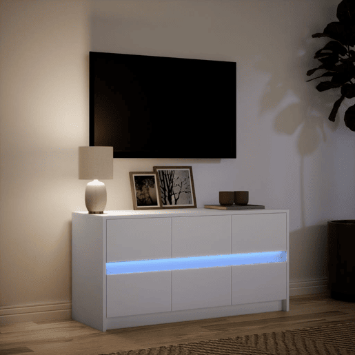 Móvel de TV - Modulo de TV - Armário de TV com luzes LED derivados de madeira branco