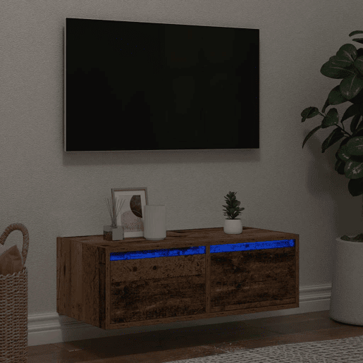 Móvel de TV - Modulo de TV - Armário de TV com luzes LED 75x35,5x25 cm madeira velha