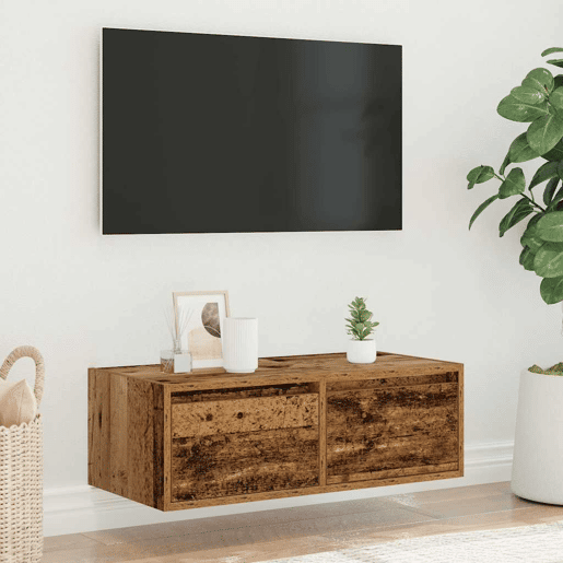 Móvel de TV - Modulo de TV - Armário de TV com luzes LED 75x35,5x25 cm madeira velha
