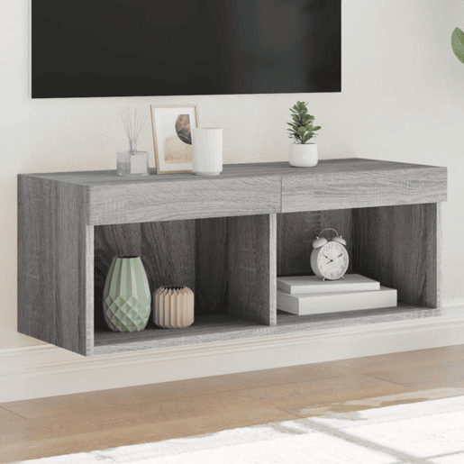 Móvel de TV - Modulo de TV - Armário de TV com luzes LED 80x30x30 cm cinzento sonoma