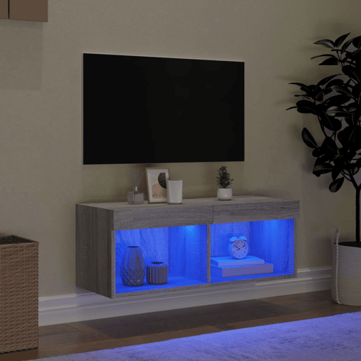 Móvel de TV - Modulo de TV - Armário de TV com luzes LED 80x30x30 cm cinzento sonoma